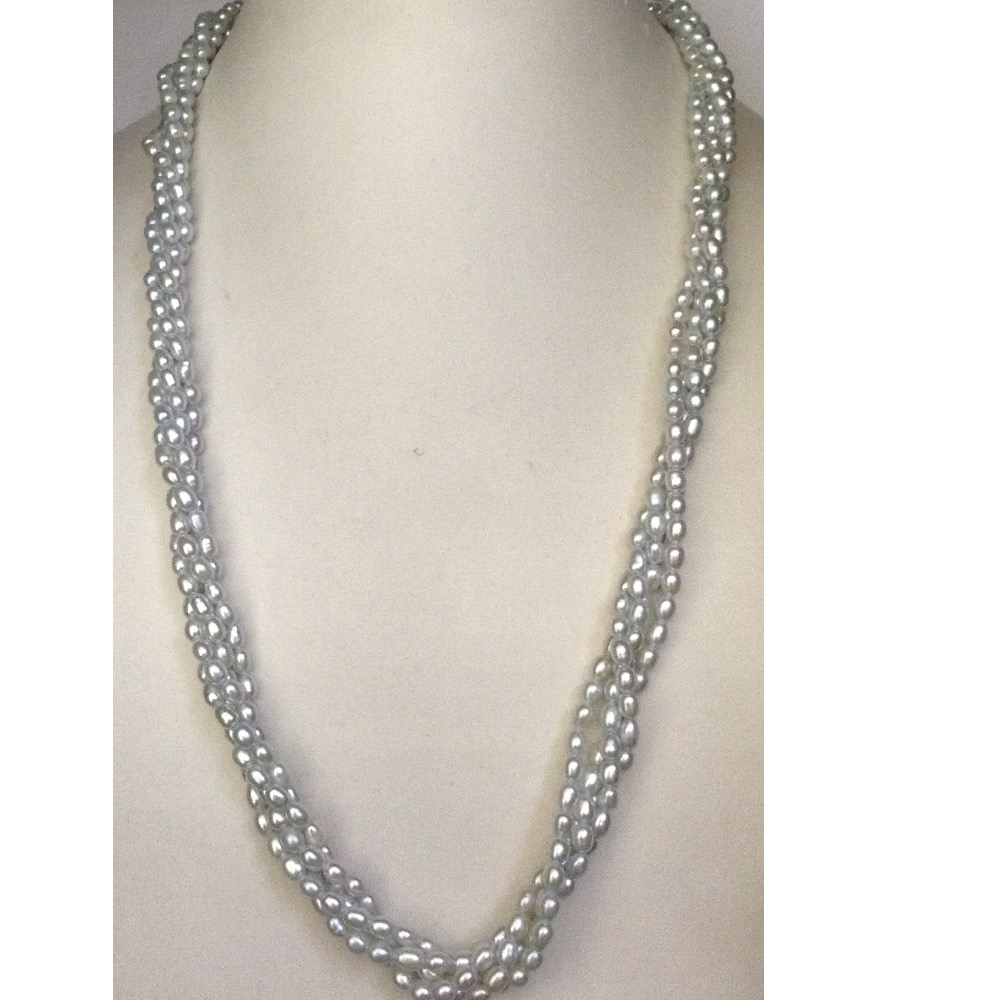 Freshwater Natural Grey Rice Pearls Necklace 4 Layers JPM0032