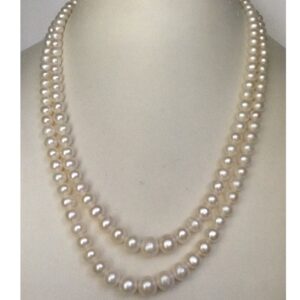 Round White Pearls Graded Neckalce 2 Layers JPM0033