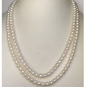 Fresh water Round White Pearls Necklace 2 Layers