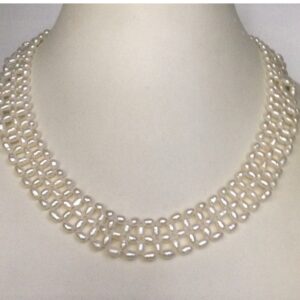 Fresh water natural rice pearls jaali necklace JPM0023