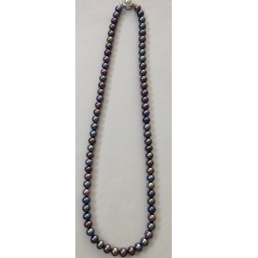 Fresh water round bluish grey pearls strand JPM0019