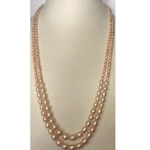 Pink Oval Graded Fresh Water 2 Layers Necklace JPM0014