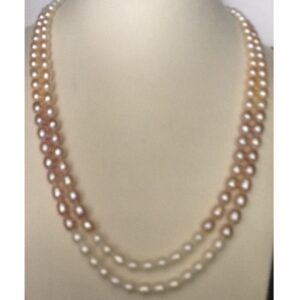 Oval Shaded Natural Fresh Water Pearls Necklace 2 Layers JPM0013