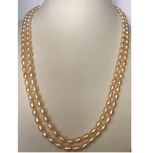 Oval Orange Fresh Water Pearls Necklace 2 Layers JPM0012
