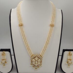 White pearls rani haar set with 3 lines flat pearls mala jps0436