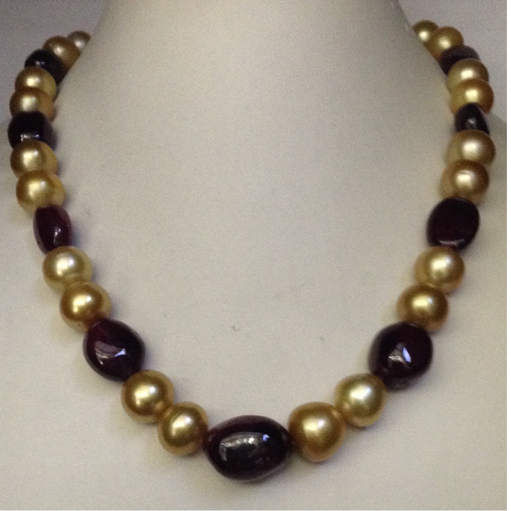 Golden South Sea Pearls With Ruby Necklace JPM0006