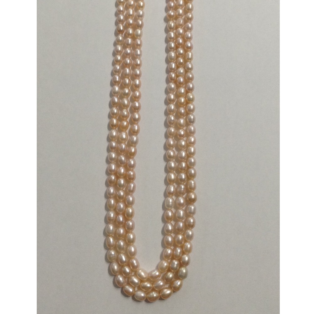 3 Line Freshwater Oval Pink Natural Pearls Necklace JPM0002 - Image 3