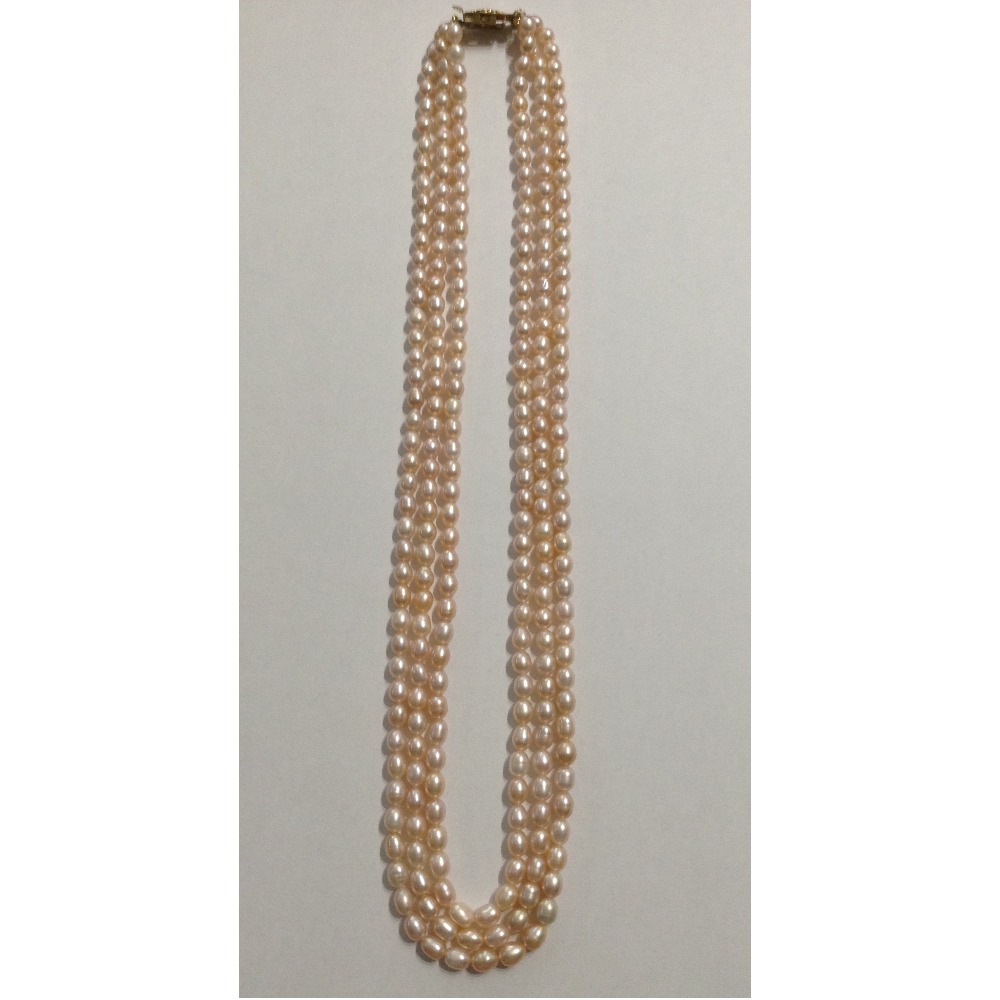 3 Line Freshwater Oval Pink Natural Pearls Necklace JPM0002 - Image 2