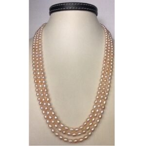 3 Line Freshwater Oval Pink Natural Pearls Necklace JPM0002