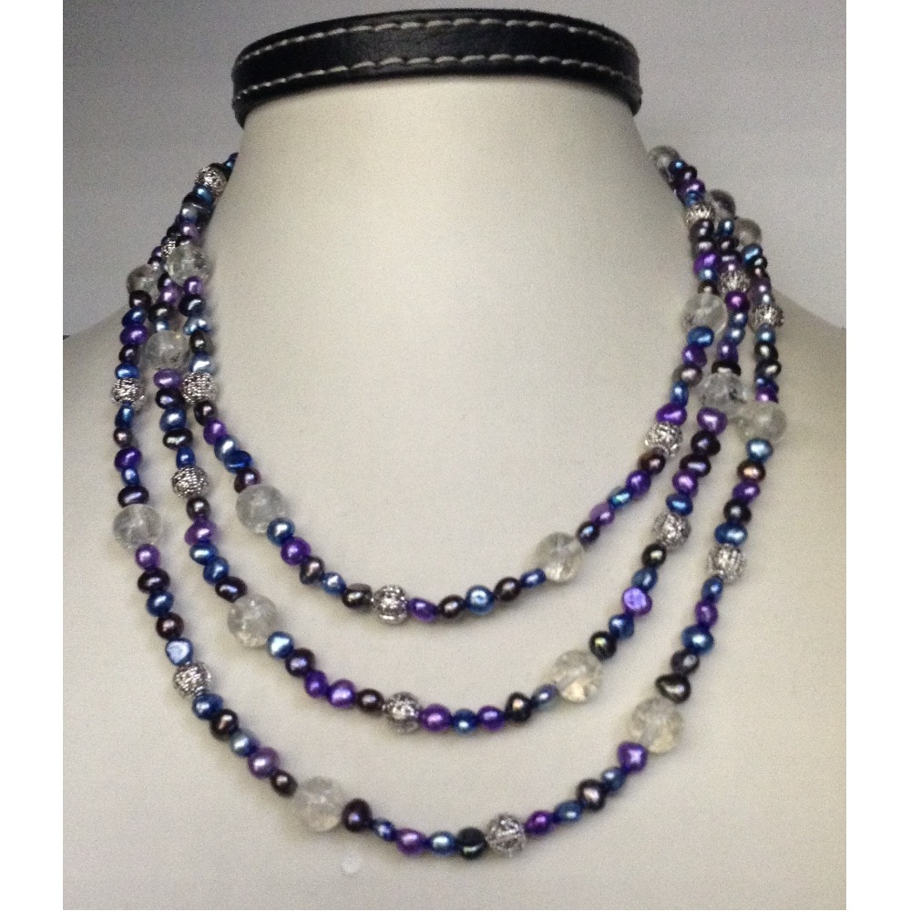 Natural pearls long chain with silver balls