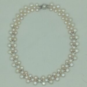 Freshwater White Button Pearls ZigZag Necklace Set JPP1004