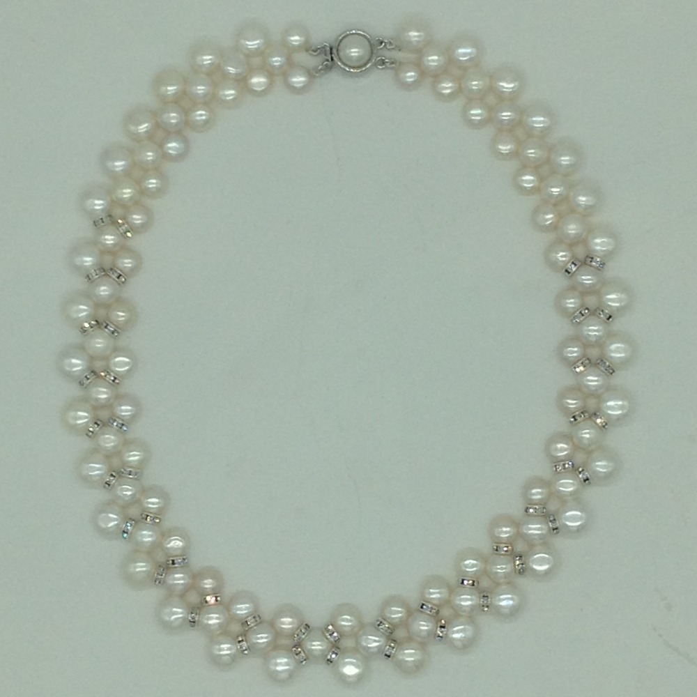 Freshwater White Button Pearls ZigZag Necklace Set JPP1004