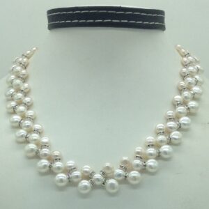 Freshwater White Button Pearls ZigZag Necklace Set JPP1004