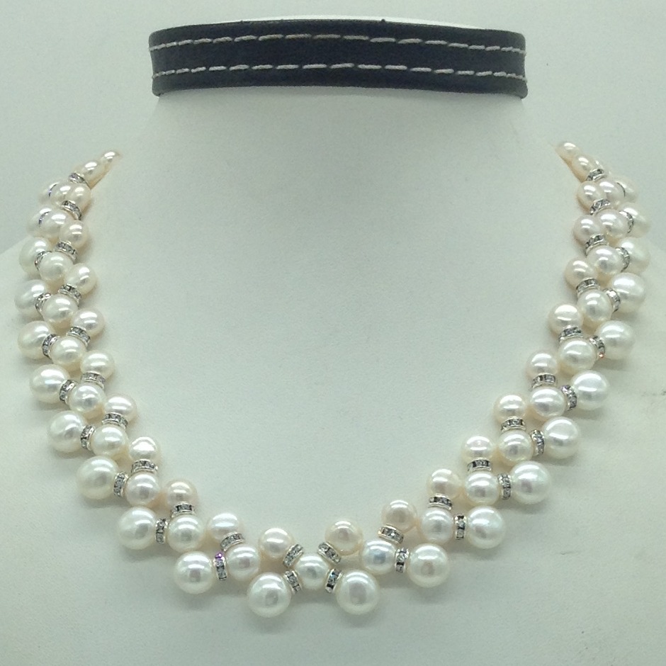 Freshwater White Button Pearls ZigZag Necklace Set JPP1004