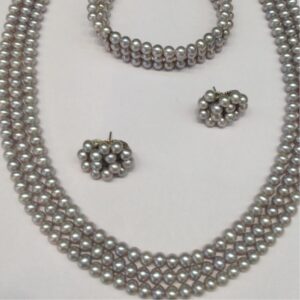 3 Line Round Grey Pearls Full Set JPP1002