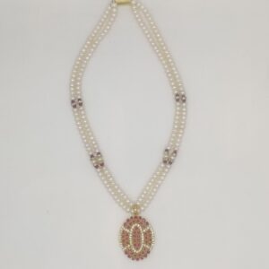 White Red Cz Stones Pendent Set with Pearls Mala JPS1021