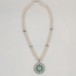 White Green Cz Stones Pendent Set with Pearls Mala JPS1020