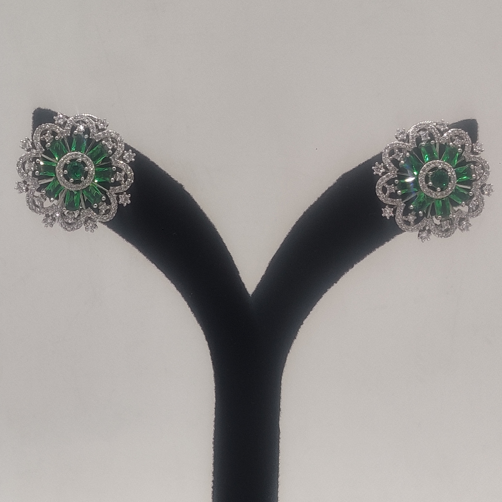 White Green Cz Stones Pendent Set with Pearls Mala JPS1020