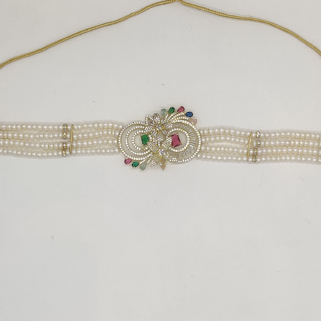 Multicolour Cz Stones Choker Set with White Pearls JPS1018