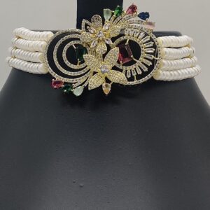 Multicolour Cz Stones Choker Set with White Pearls JPS1018