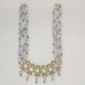 White Blue Stones Haar Set with White Pearls JPS1017