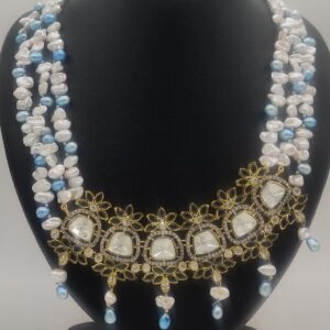 White Blue Stones Haar Set with White Pearls JPS1017