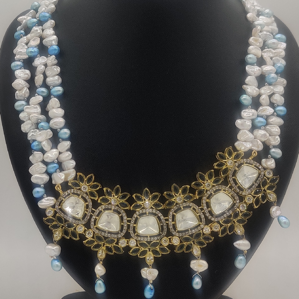 White Blue Stones Haar Set with White Pearls JPS1017