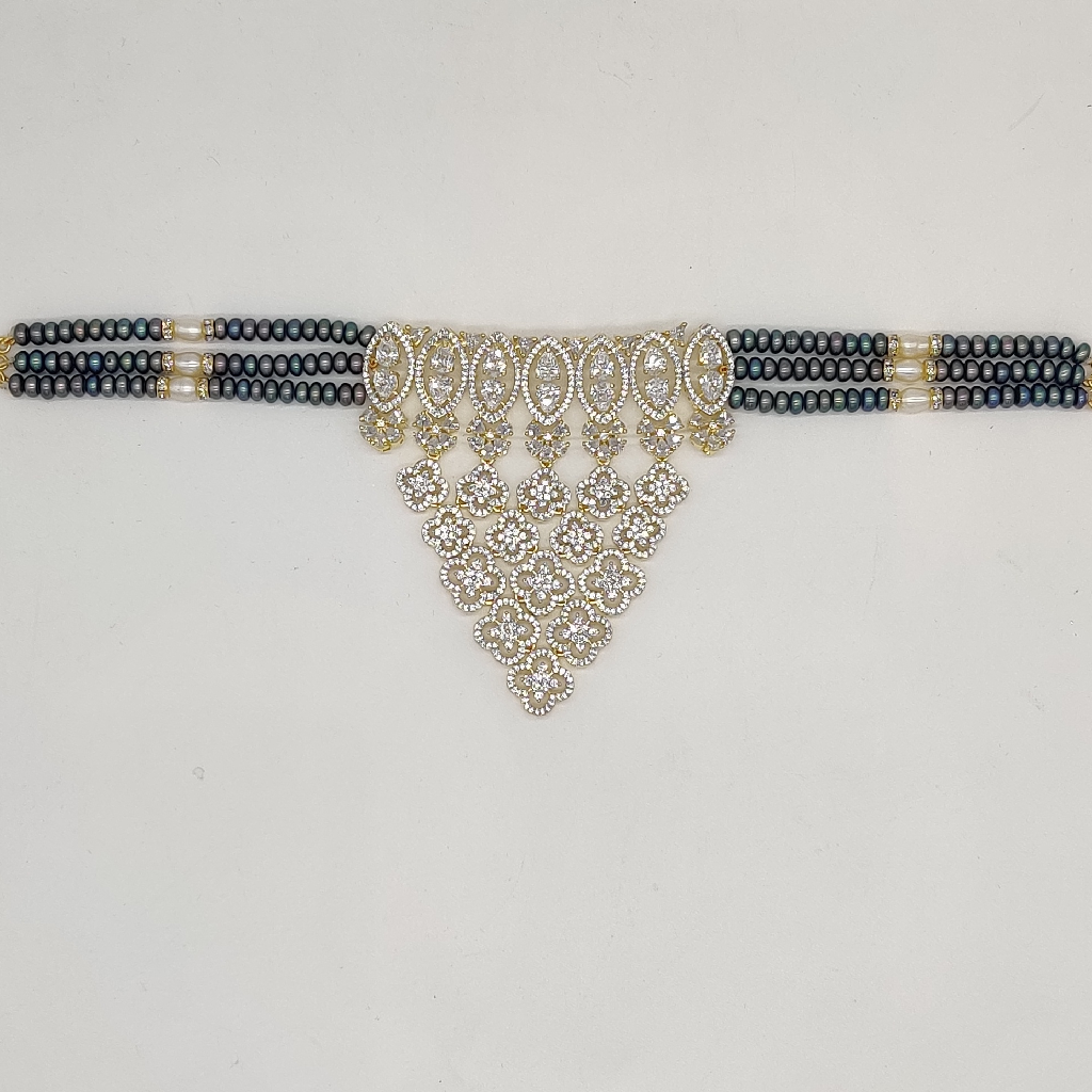 White Cz Stones Choker Set with Grey Pearls JPS1016
