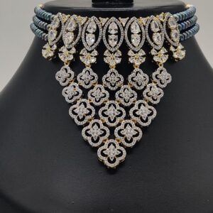 White Cz Stones Choker Set with Grey Pearls JPS1016