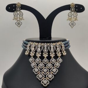 White Cz Stones Choker Set with Grey Pearls JPS1016