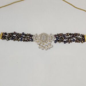 White Cz Choker Set with Brown Pearls JPS1014