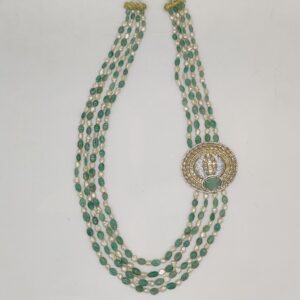 White Green Cz Broach Set With 4 Layers Pearls JPS1011
