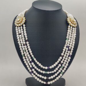 White Kundan Broach Set With 4 Layers Pearls JPS1010