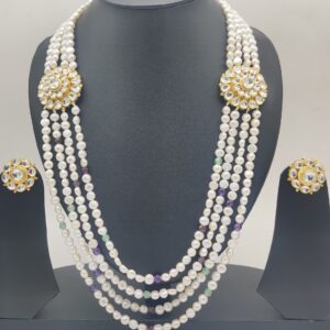 White Kundan Broach Set With 4 Layers Pearls JPS1010