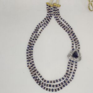 White Blue Cz Broach Set With 3 Layers Pearls JPS1009