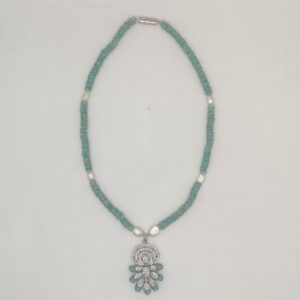 White Cz Pendent Set With Green Semi Beeds JPS1008