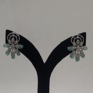 White Cz Pendent Set With Green Semi Beeds JPS1008