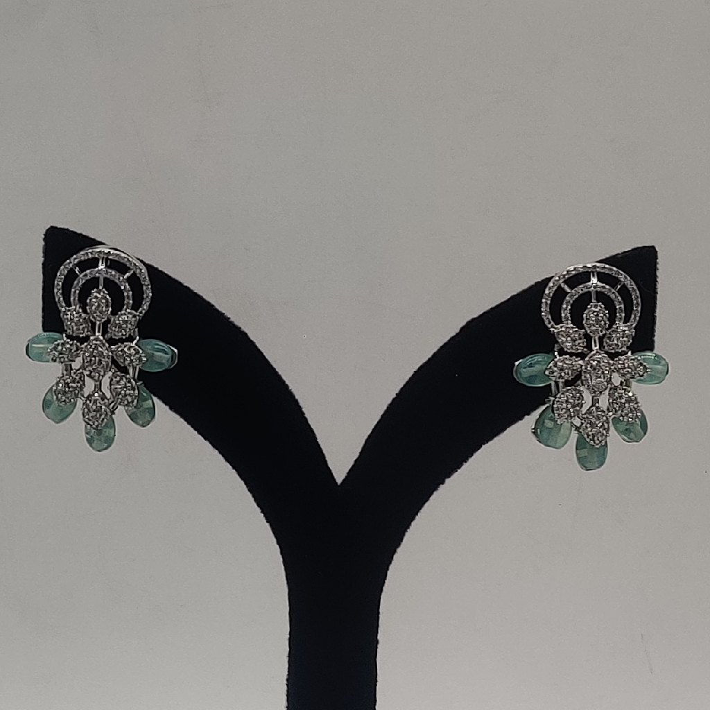 White Cz Pendent Set With Green Semi Beeds JPS1008