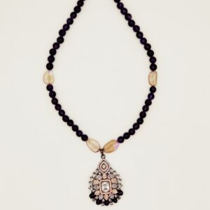 White CZ Pendent Set With Purple Beeds JPS1007