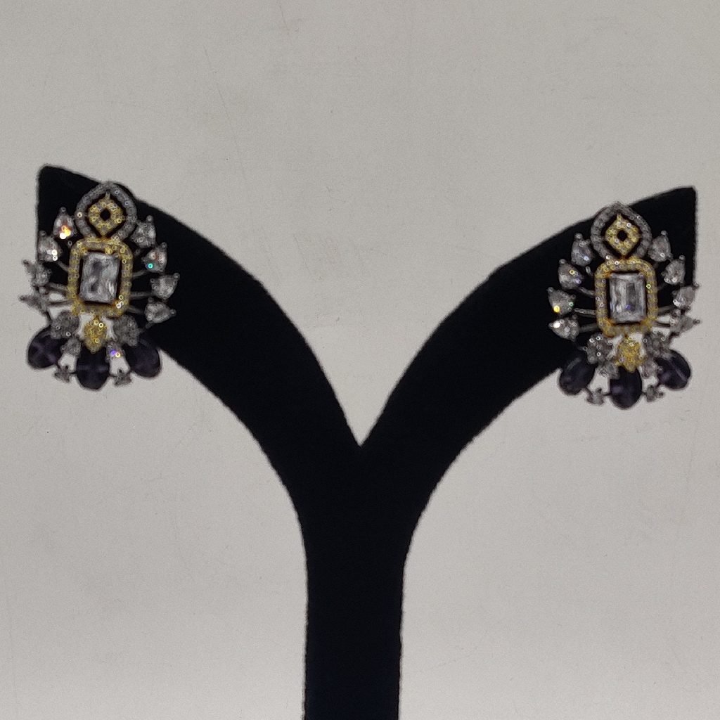 White CZ Pendent Set With Purple Beeds JPS1007