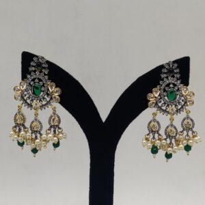 White Green CZ Stones Pendent Set With 3 Lines Green Beeds JPS1004