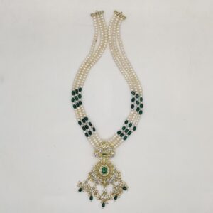White Polki Ranihaar Set With 3 Line Pearls JPS1005