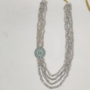 White Green Cz Stones Broach Set With 4 Lines Pearls JPS1003