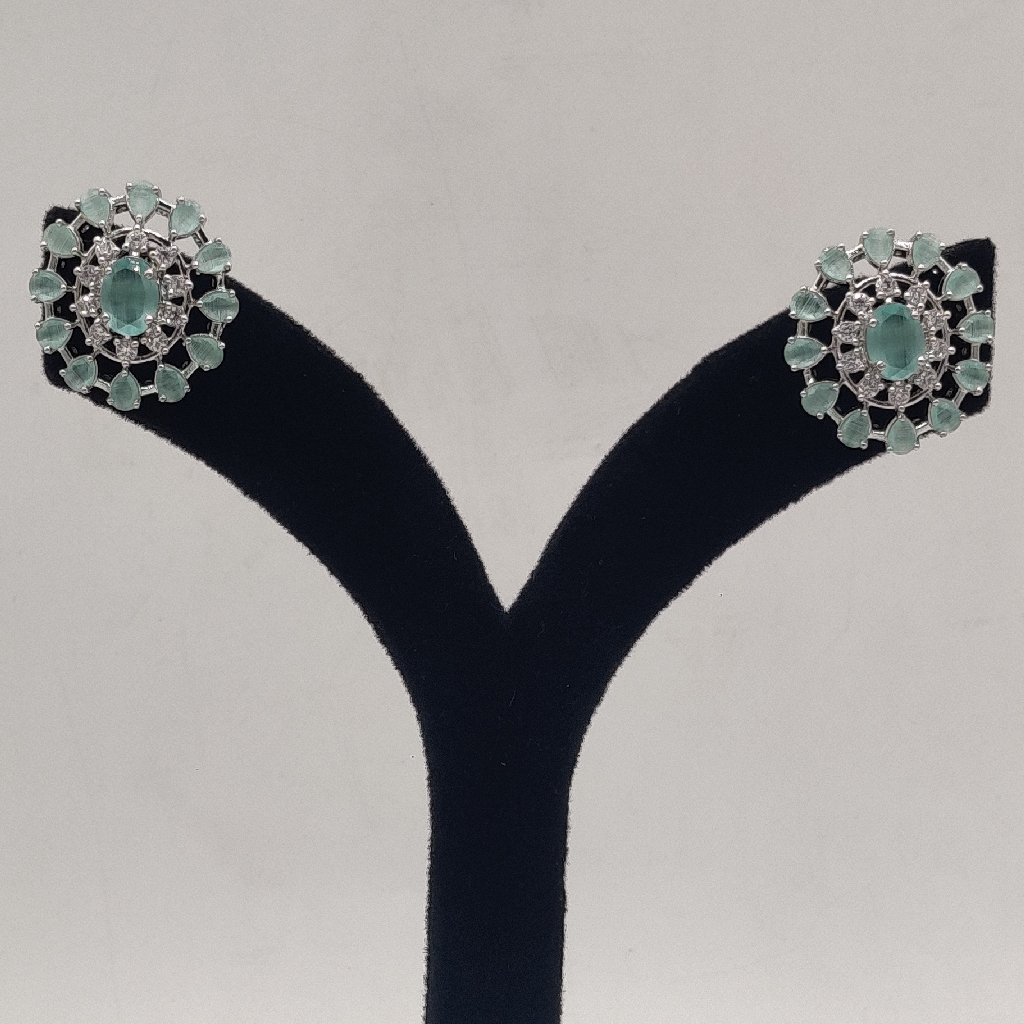 White Green Cz Stones Broach Set With 4 Lines Pearls JPS1003