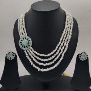 White Green Cz Stones Broach Set With 4 Lines Pearls JPS1003