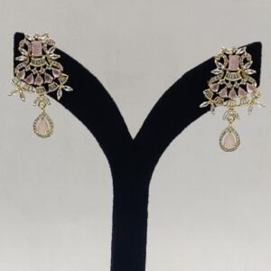 White Pink Cz Ranihaar Set With 4 Lines Flat Pearls JPS1002