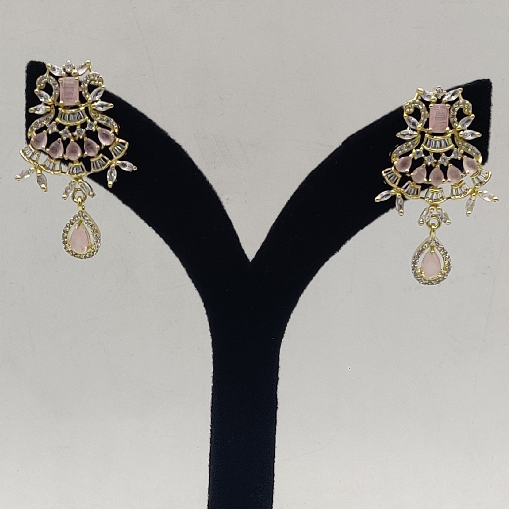 White Pink Cz Ranihaar Set With 4 Lines Flat Pearls JPS1002