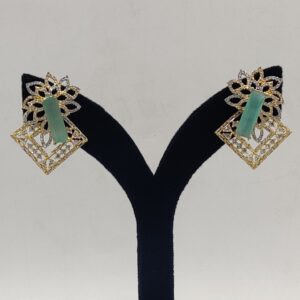 White Green CZ Pendent Set With 3 Lines Oval Pearls JPS1001