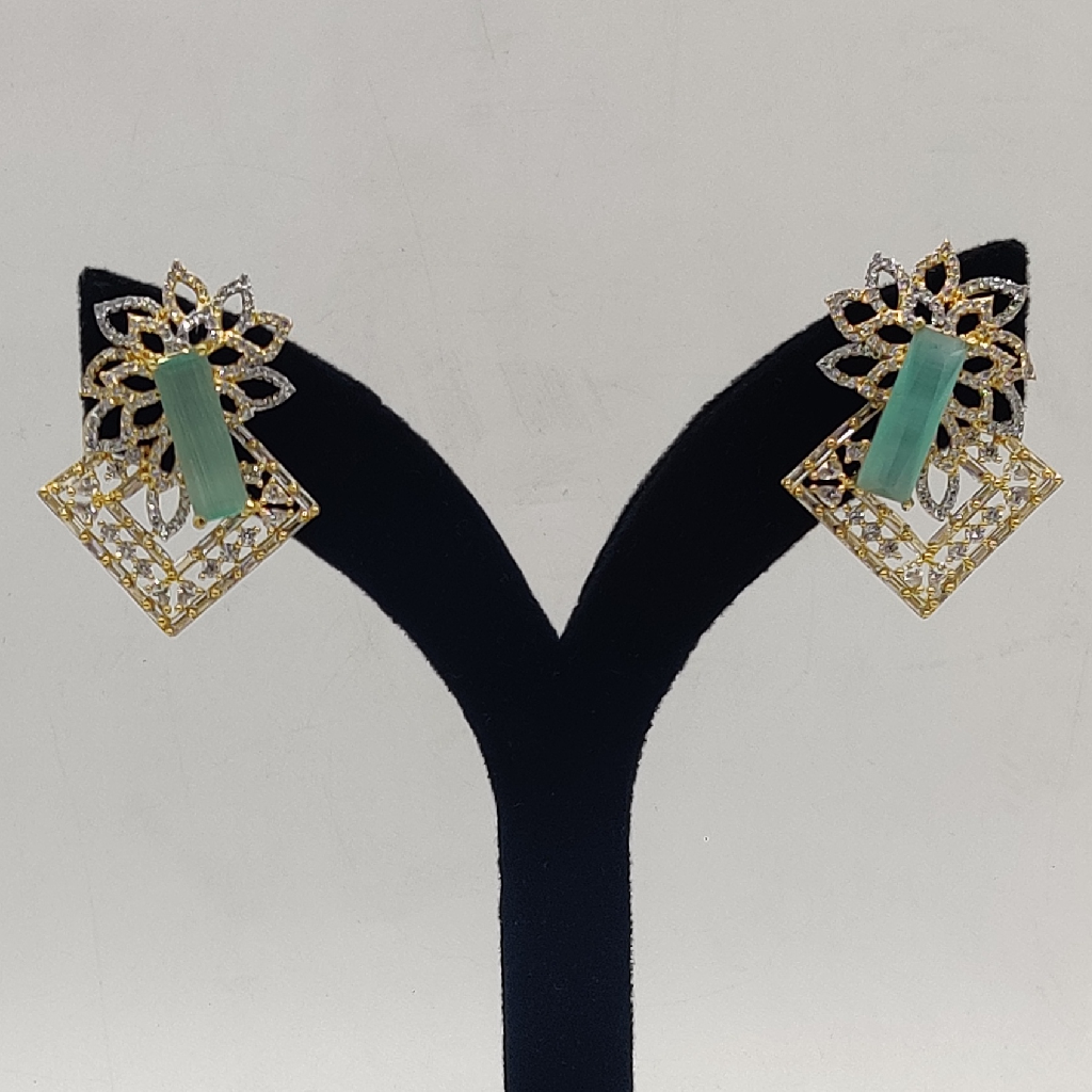 White Green CZ Pendent Set With 3 Lines Oval Pearls JPS1001