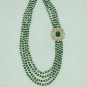 White,Green CZ Broach Set With 4 Line Mala JPS0870